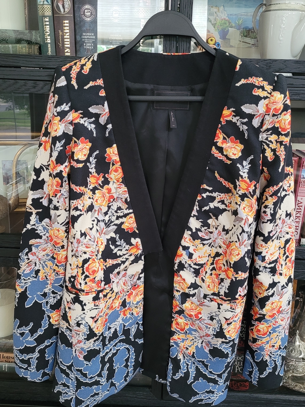 BCBGMAXAZRIA Black Floral Open Blazer Jacket